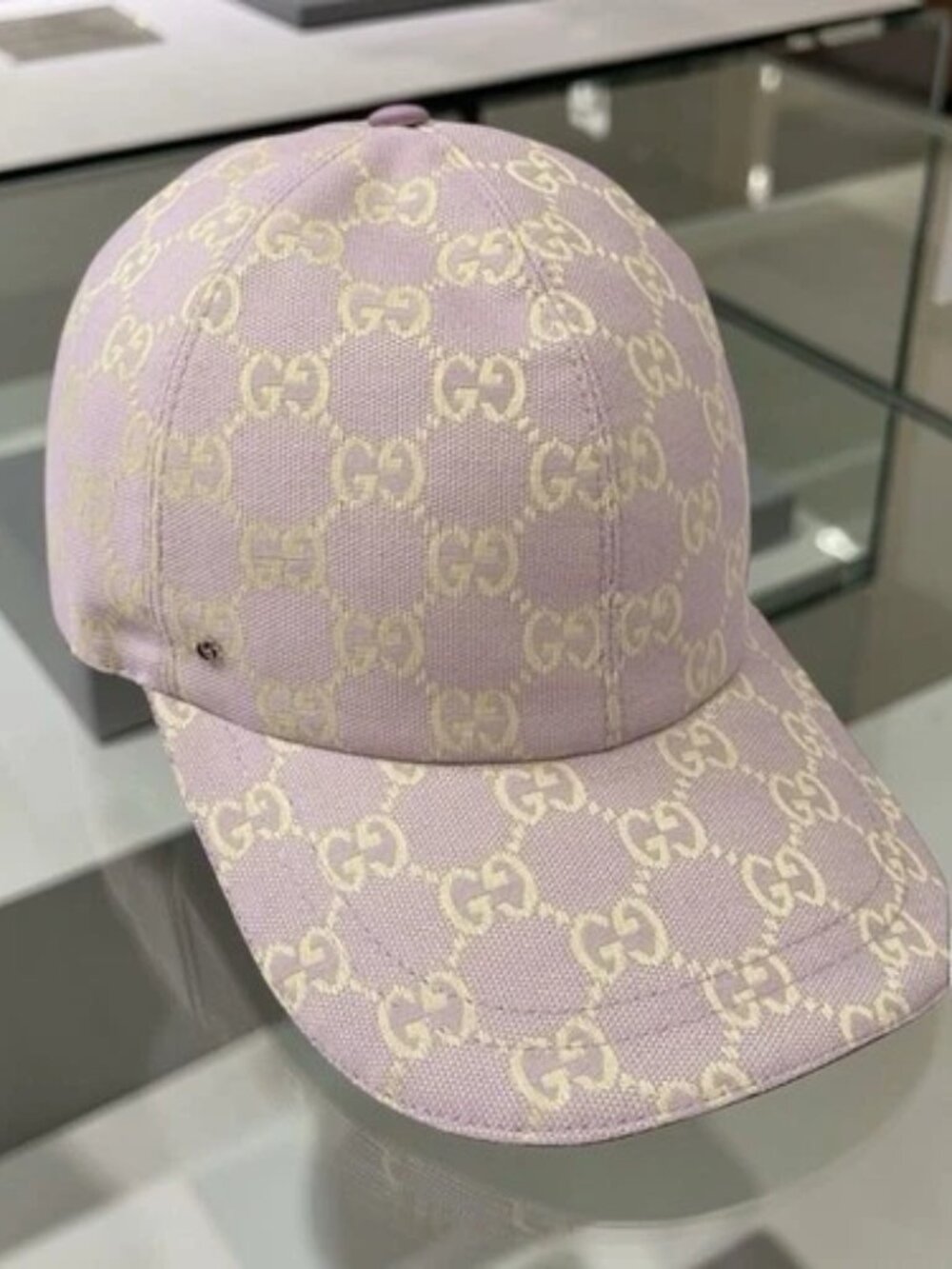 Gucci Pink GG Monogram Canvas Cotton Baseball Cap Hat w/ Dust Bag - Picture 2 of 7